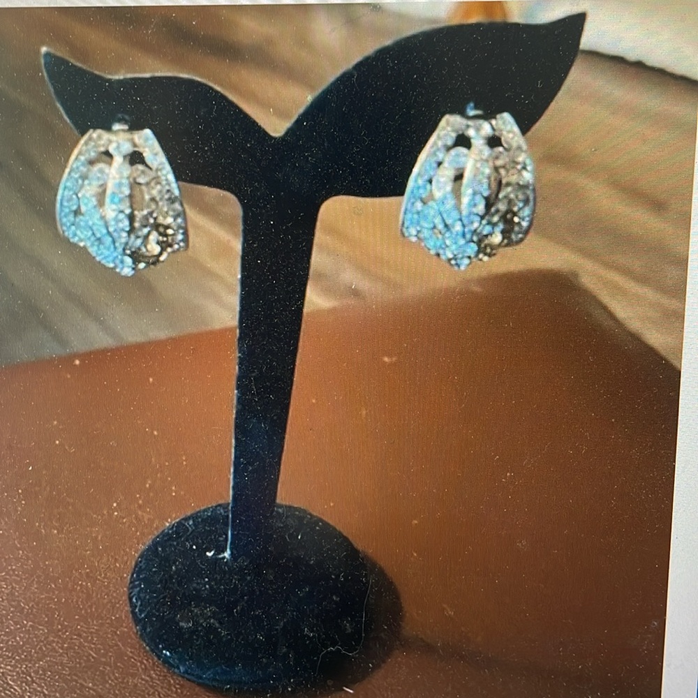 Vtg Kenneth Jay Lane Dome Hoop Earring Post Rhine… - image 1